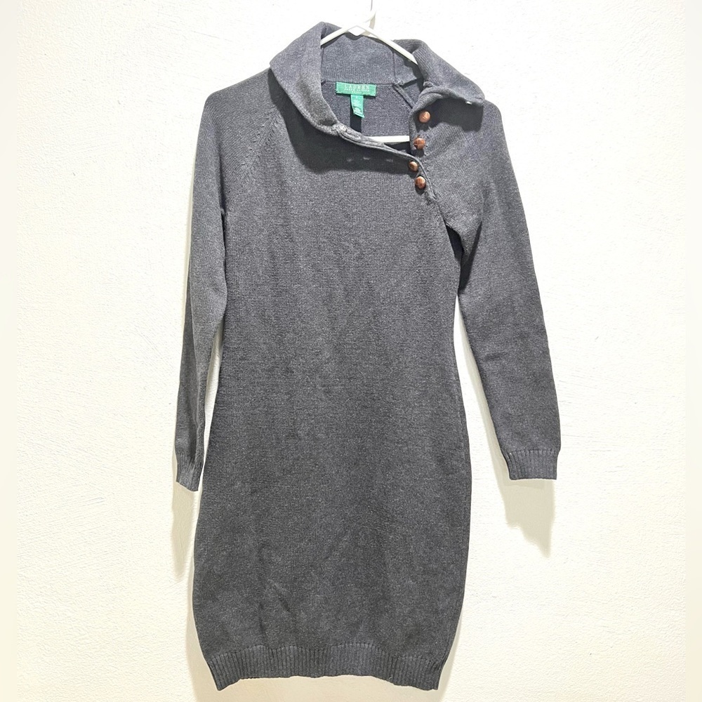 Lauren Ralph Lauren Gray Shawl Collar Sweater Dress